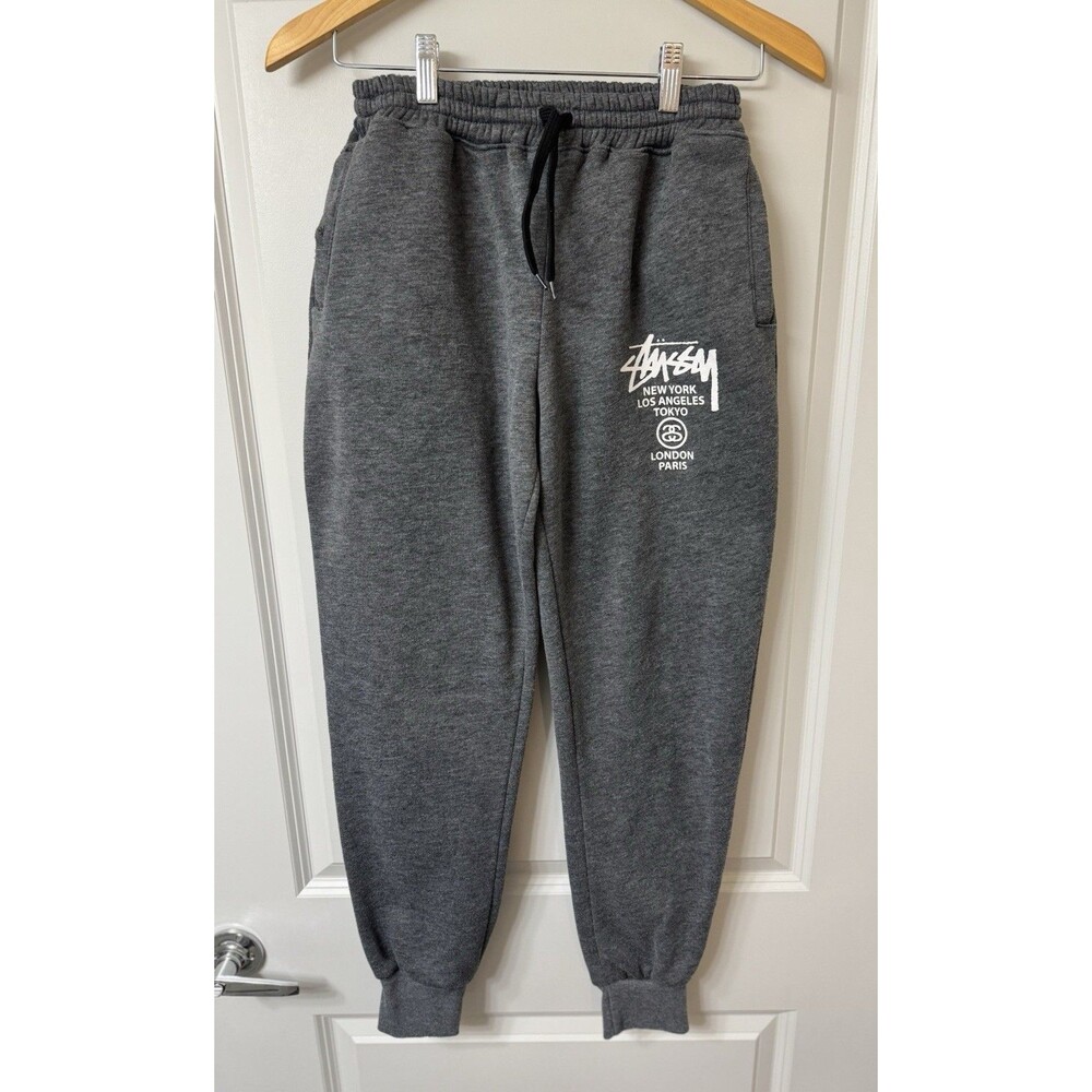 Gray Stussy World Tour Sweatpants Size Md/Lg Gray Tokyo Paris New York !
